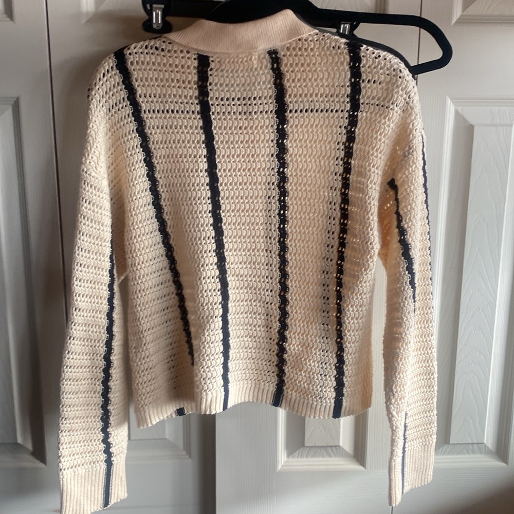 Blu Pepper NWT Back Tie Open Stitch Collared Long Sleeve 100% Cotton Sweater - Picture 5 of 13